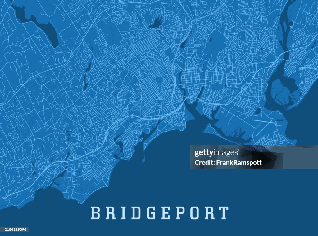 Bridgeport CT City Vector Road Map Blue Horizontal