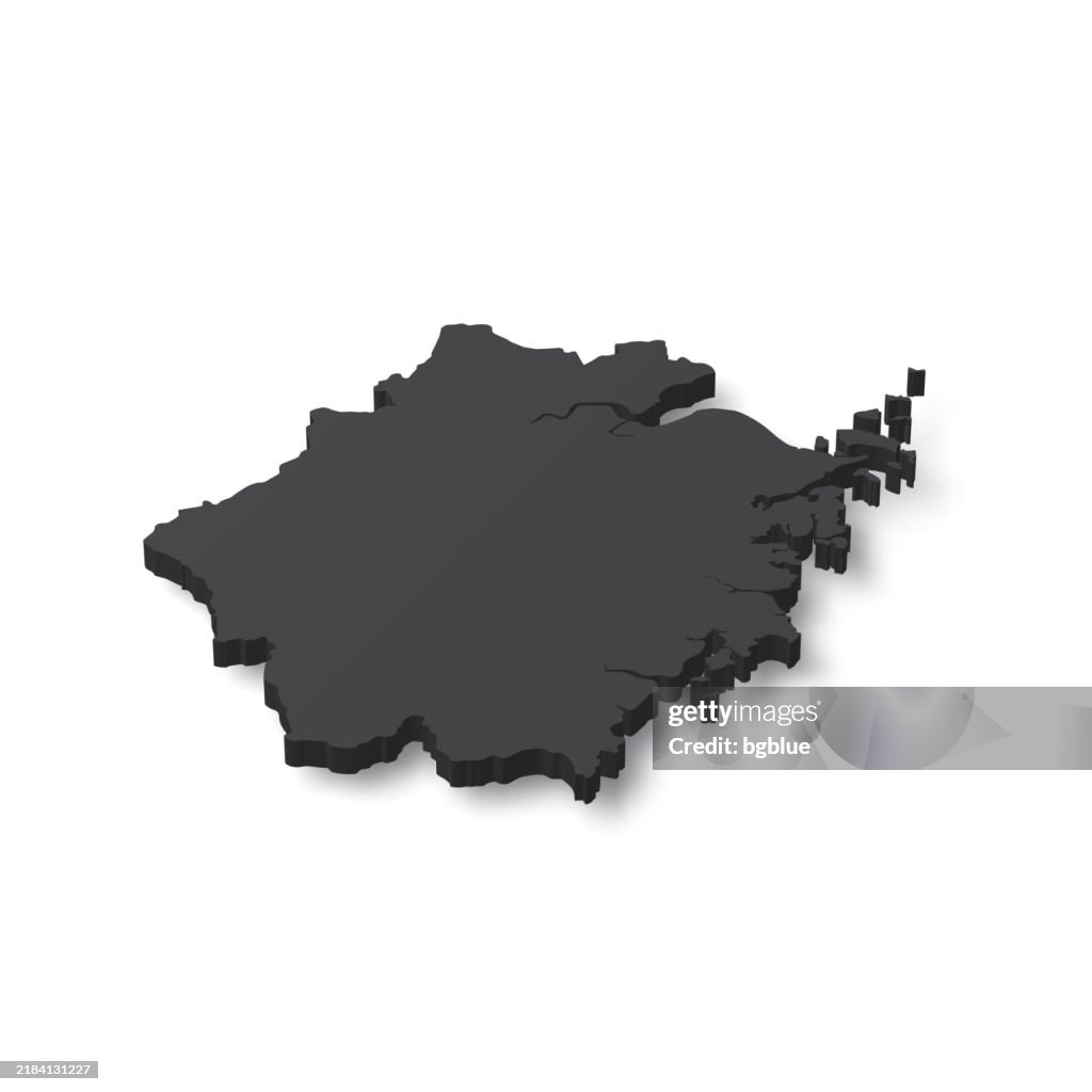 Zhejiang - 3D black map on white background
