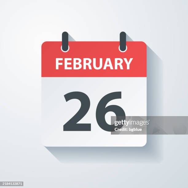 february 26 - daily calendar icon with paper cut effect on blank background - february stock illustrations
