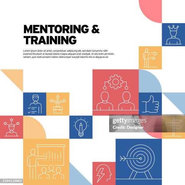 mentoring and coaching related vector illustration. training, mentor, employee, support, education, guidance, knowledge - continuous-learning-icon stock illustrations