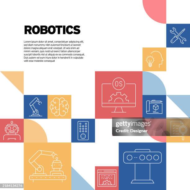 robotics related vector illustration. machine learning, artificial intelligence, automated, robot, futuristic, computer. - android mockup stock illustrations