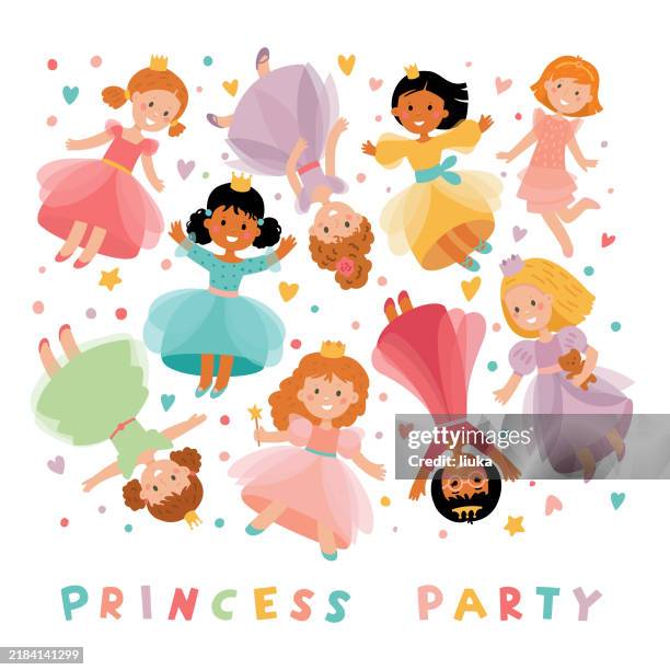 ilustraciones, imágenes clip art, dibujos animados e iconos de stock de invitación a la fiesta de las princesas - princesa