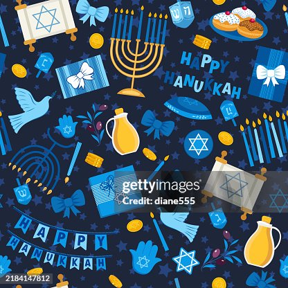 Hanukkah Seamless Background Pattern In Pretty Blues Hanukkah Seamless Background Pattern In Pretty Blues
