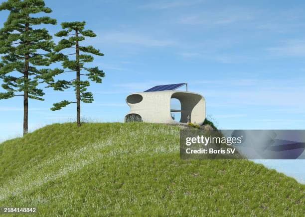 eco-friendly house on top of the mountain - bâtiment écologique photos et images de collection
