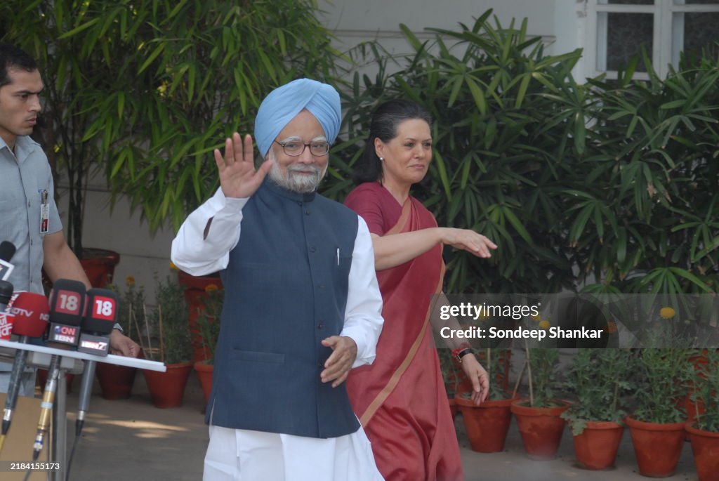 A Jubilant Congress Party President Sonia Gandhi With Prime Minister a-jubilant-congress-party-president-sonia-gandhi-with-prime-minister