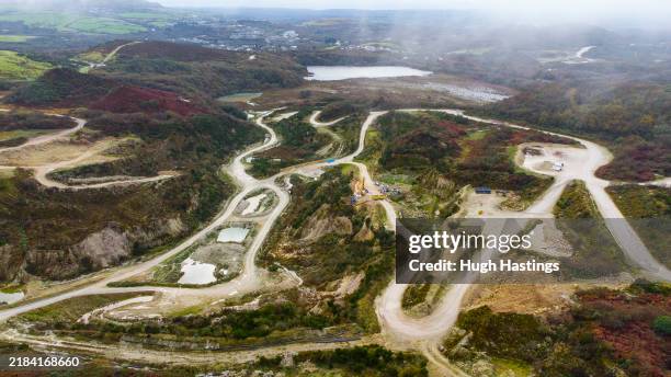 Aerial view of the old mine workings where Cornish Lithium will be extracting lithium close to their new Lithium Hydroxide Demonstration Plant, on...