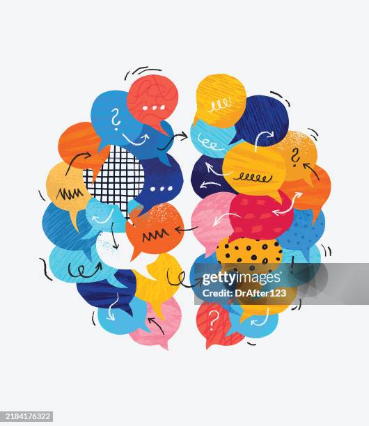 brain hemispheres solving problem - question mark abstract stock illustrations