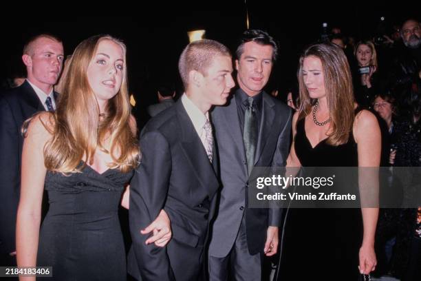 Charlotte Harris, American actor Sean Brosnan, Irish actor Pierce Brosnan and his partner, American journalist Keely Shaye Smith attend the Los...