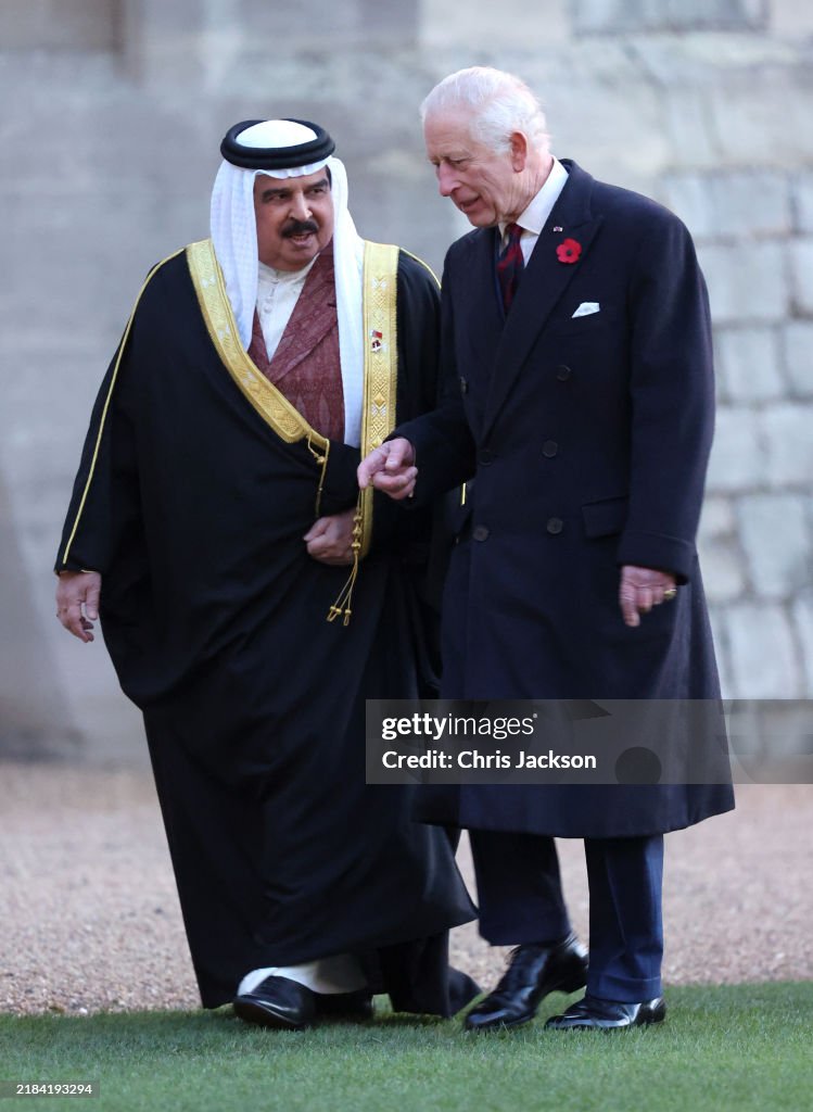 King Charles III Hosts The King of Bahrain At Windsor Castle