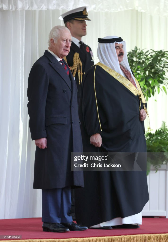 King Charles III Hosts The King of Bahrain At Windsor Castle