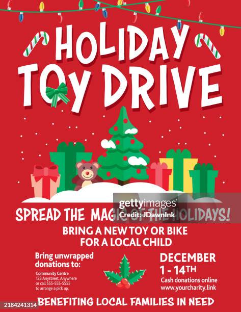 holiday toy drive advertisement poster design template - community center vector stock illustrations
