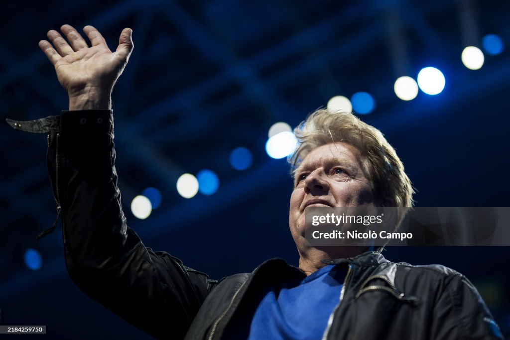 Hanspeter Sinner, father of Jannik Sinner, gestures at the...