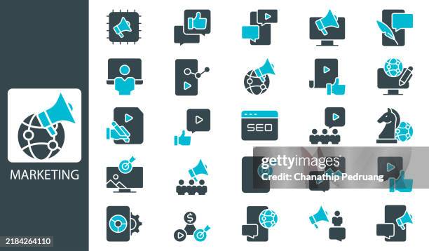 digital marketing icon set. solid icon collection. vector illustration. stock illustration icon symbol, advertisement, analyzing, business - user experience research stock illustrations