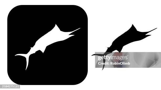 black and white blue marlin fish icons - blue marlin stock illustrations