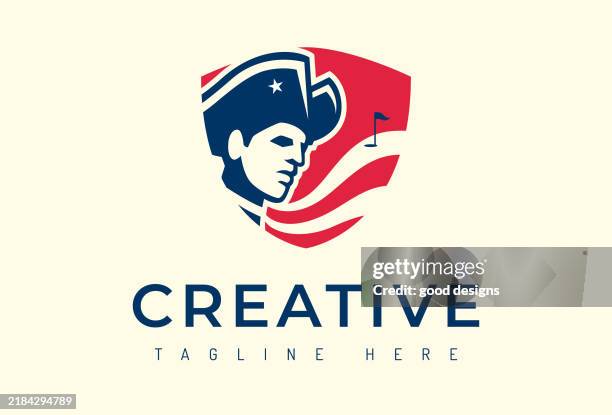 patriot army shield design - sports mascot logo stock illustrations