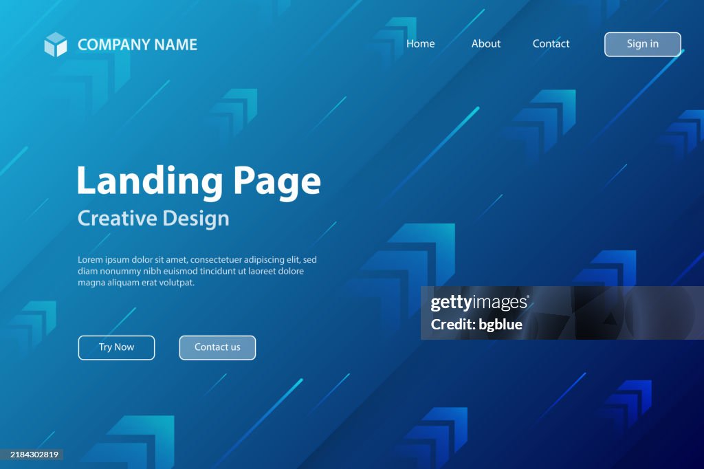Landingpage Template - Abstraktes Design mit aufsteigenden Pfeilen - Trendiger blauer Farbverlauf