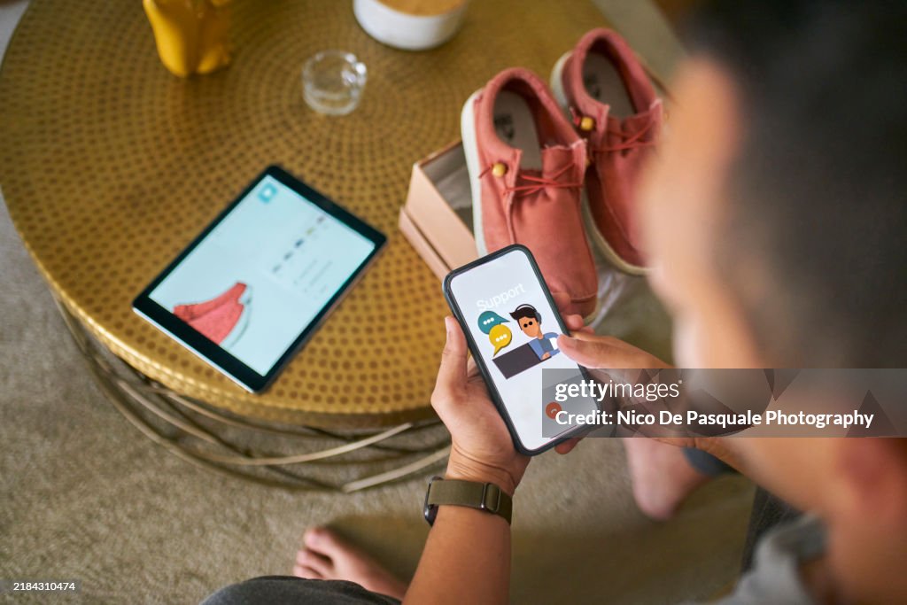 Man calling support for online purchase