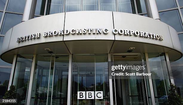 The exterior of the BBC building is seen at their Shepherds Bush headquaters July 22, 2003 in London. The BBC is preparing to defend its...