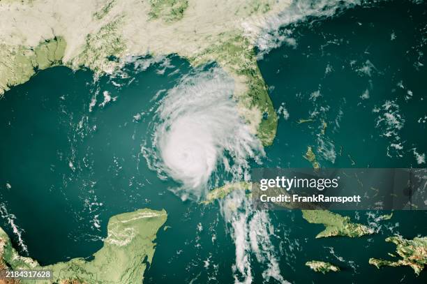hurricane rafael 2024 cloud map gulf of mexico 3d render color - caribbean islands map stock pictures, royalty-free photos & images