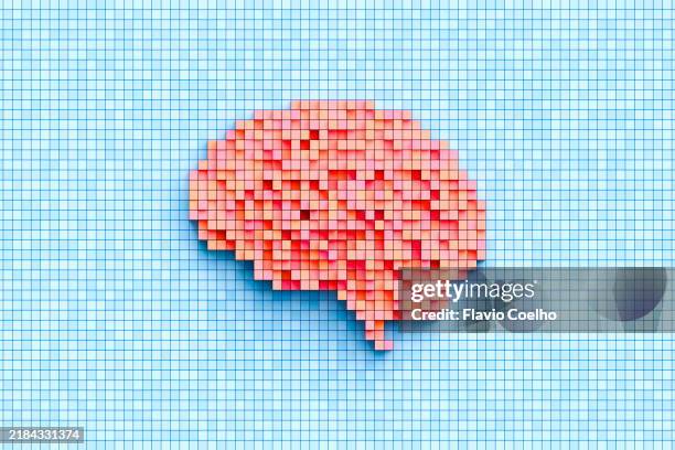 pixel art human brain - nerve fiber stock pictures, royalty-free photos & images