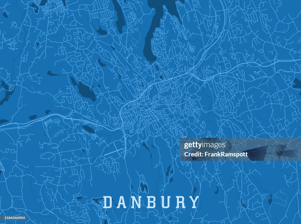 Danbury CT City Vector Road Map Blue Horizontal