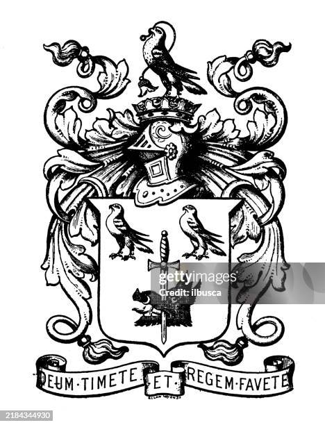 heraldry coat of arms emblem: charles robert rivington - wild boar stock illustrations