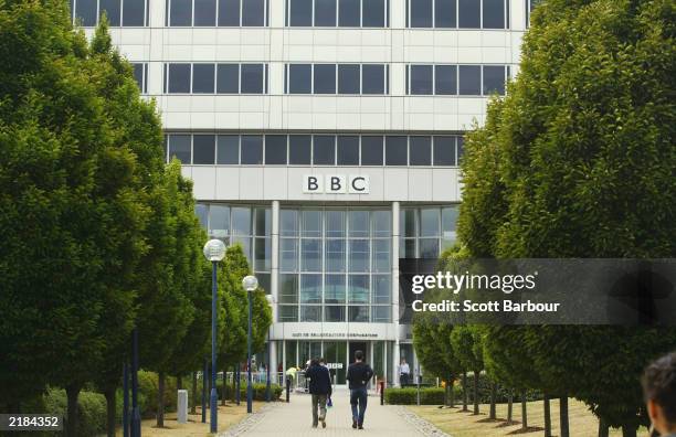 The exterior of the BBC building is seen at their Shepherds Bush headquaters July 22, 2003 in London. The BBC is preparing to defend its...