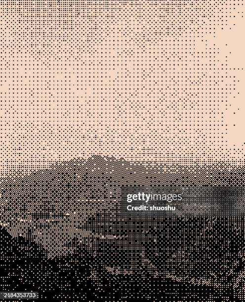 abstract retro pixel art mosaic mountain landscape background - 8 bit sky vector stock illustrations