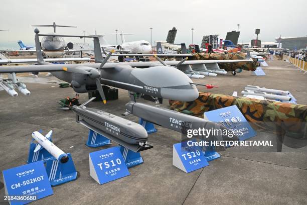 Tengden Scorpion B drone is displayed during the 15th China International Aviation and Aerospace Exhibition in Zhuhai, in southern China's Guangdong...