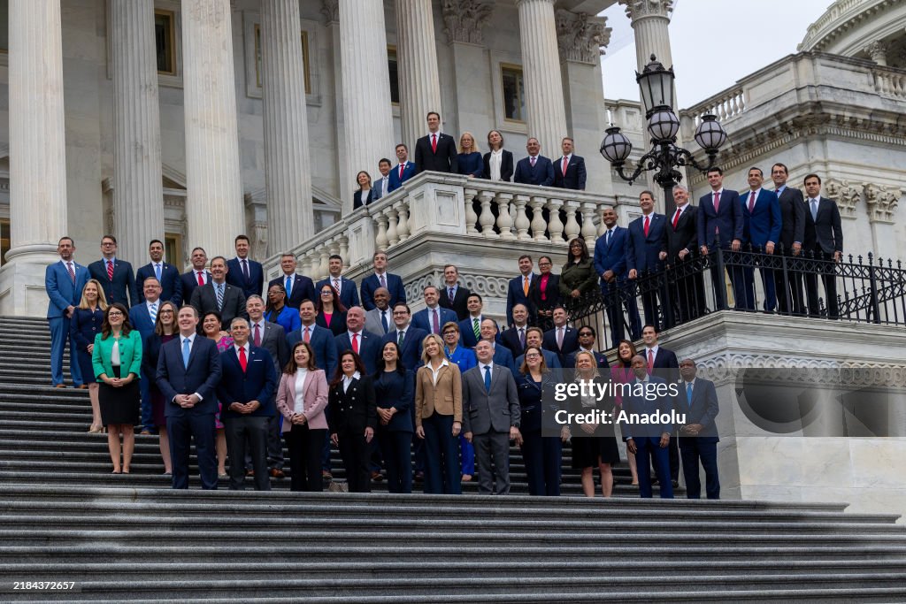 Current Congress Newly elected members of the 119th Congress pose for a class photo ...