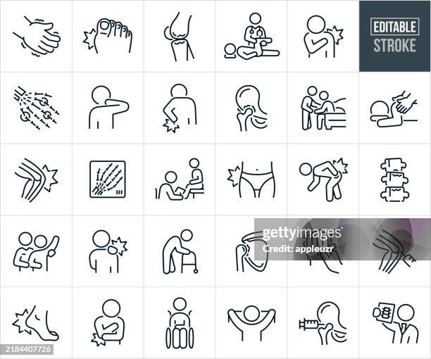 stockillustraties, clipart, cartoons en iconen met arthritis thin icons - editable stroke - osteoporose