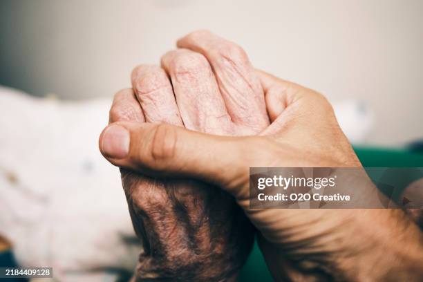 tenere la mano di un anziano - ospizio foto e immagini stock
