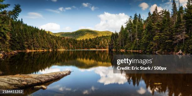 scenic view of lake by trees against sky,stowe,vermont,united states,usa - stowe vermont stock pictures, royalty-free photos & images