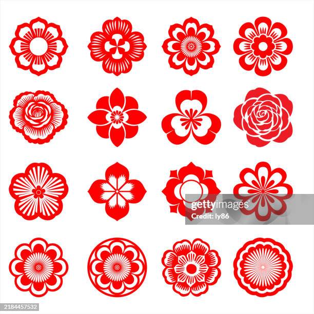 cherry blossom 04, set of 16 - flower stock illustrations