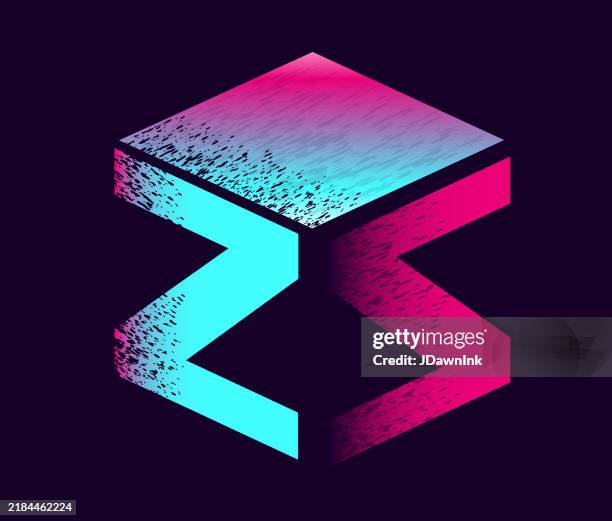 3d quadratische box buchstabe z design monogramm bunte synth wave farbverlauf farben und texturen - buchstabe z stock-grafiken, -clipart, -cartoons und -symbole