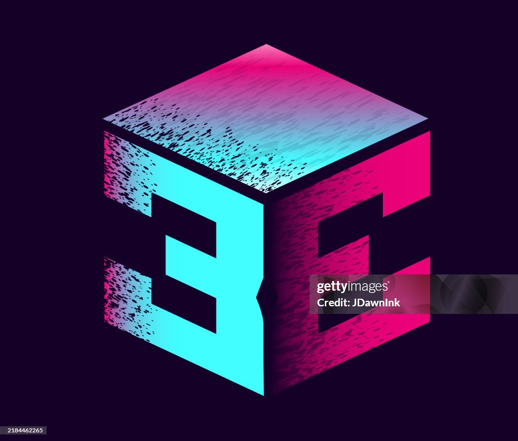 Number 3 In Box 3d Square Box Number 3 Design Monogram Colorful Synth Wave Gradient ...