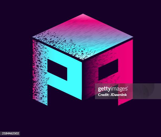 3d Square Box Letter P Design Monogram Colorful Synth Wave Gradient ...
