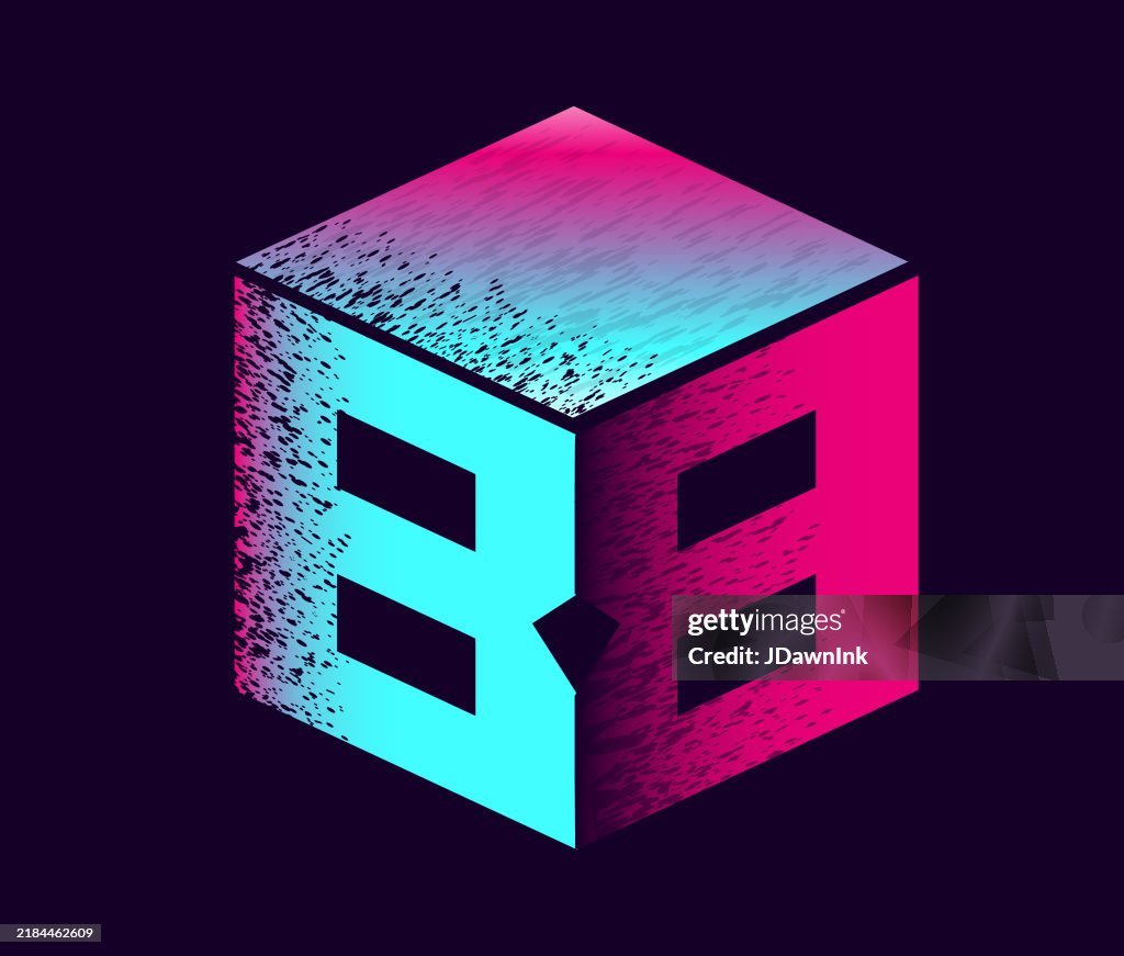 Cuadro cuadrado 3D letra B diseño monograma colorido onda de sintetizador degradado colores y texturas