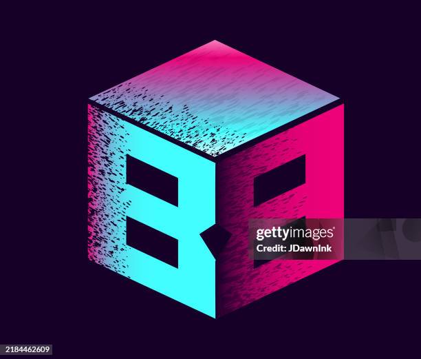 illustrations, cliparts, dessins animés et icônes de 3d carré boîte lettre b design monogramme coloré synthé vague dégradé couleurs et textures - lettre b