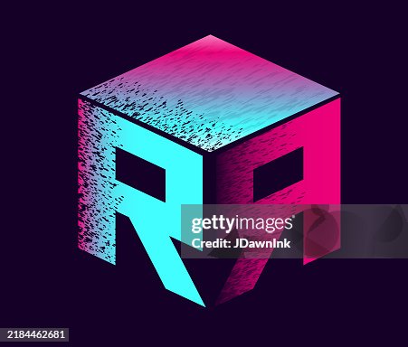 Letter R Inside Graph Box 3d Square Box Letter R Design Monogram Colorful Synth Wave Gradient ...
