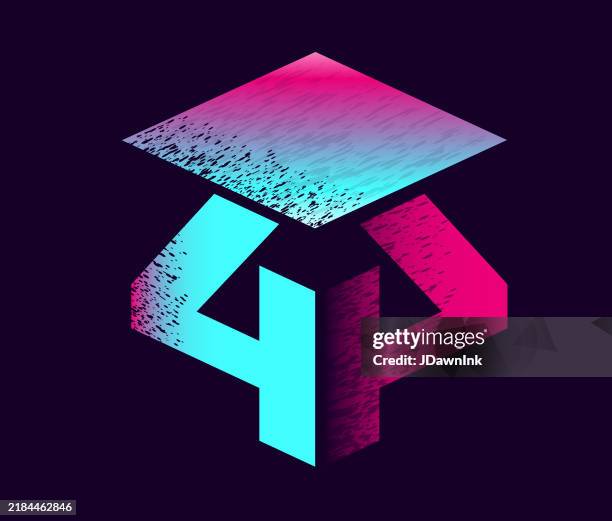 3d square box number 4 design monogram colorful synth wave gradient colors and textures - 3d fonts stock illustrations