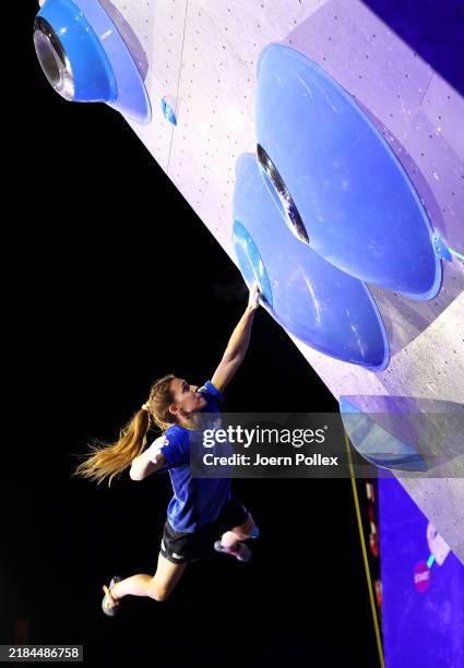 Agathe Calliet of France competes in the Women's Boulder Final on Day Ten of the NEOM Beach Games on November 12, 2024 in Neom, Saudi Arabia.