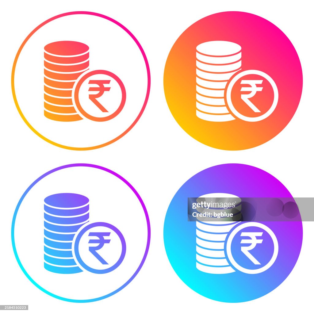 Indian rupee coins stack. Round icons with color gradients