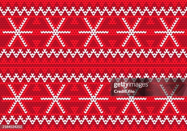 ilustraciones, imágenes clip art, dibujos animados e iconos de stock de suéter de copo de nieve de vacaciones de navidad rojo fondo de patrón de punto - deformado