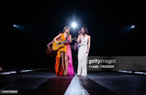 Taylor Swift and Gracie Abrams perform "Us" on stage during night three of The Eras tour on November 16, 2024 in Toronto, Canada.