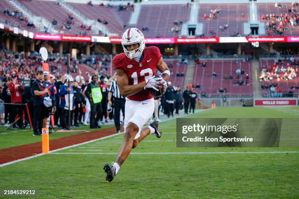 Stanford Cardinal WR Elic Ayomanor runs into the endzome after a short pass in the game between the Louisville Cardinals and Stanford Cardinal on...