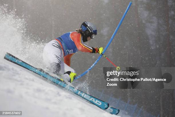 Emma Aicher of Team Germany in action during the Audi FIS Alpine Ski World Cup Women's Slalom on November 16, 2024 in Levi, Finland.