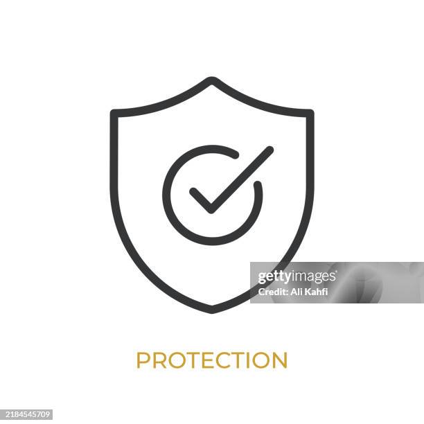 stockillustraties, clipart, cartoons en iconen met protection glyph line icon. thin line icon that can be applied anywhere, simple, pixel perfect and modern style - certificaatpictogram