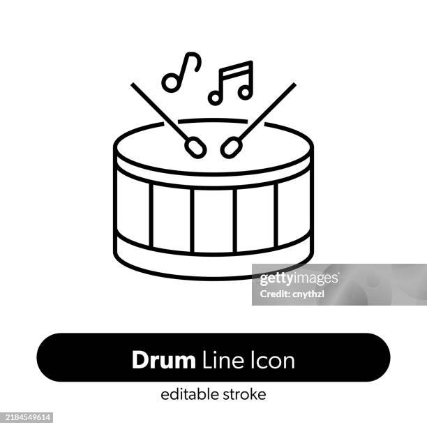 drum line icon. editable stroke vector icon. - drummer stock illustrations