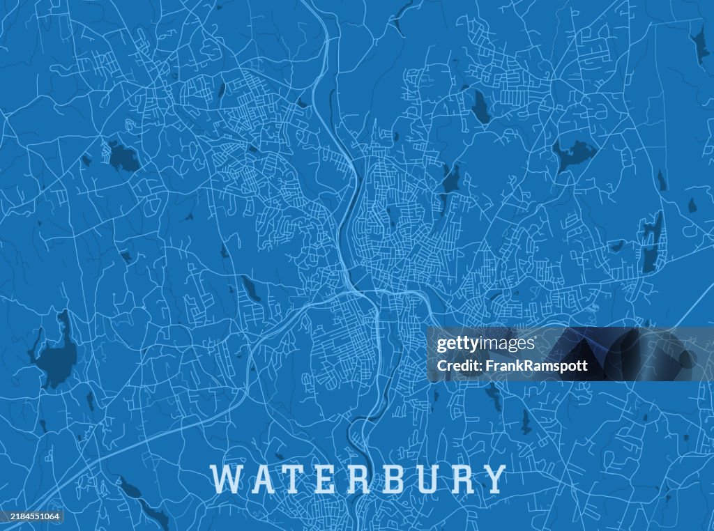 Waterbury CT City Vector Road Map Blue Horizontal